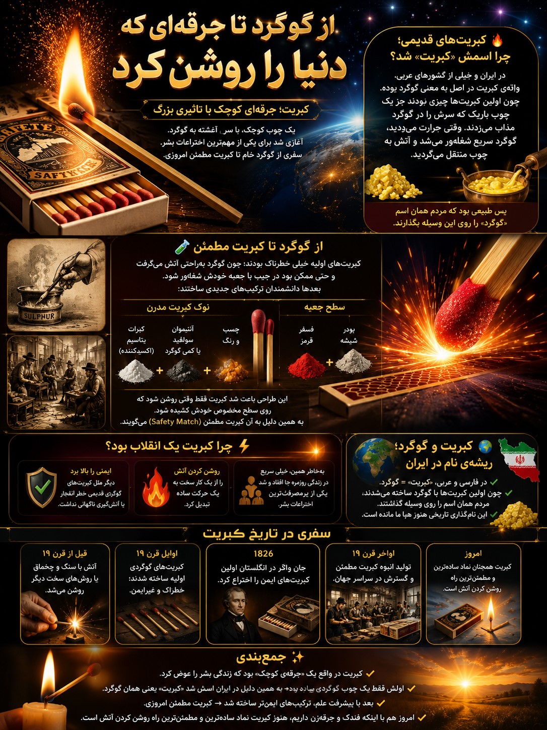 ایرانی‌ها به گوگرد، کبریت می‌گفتند